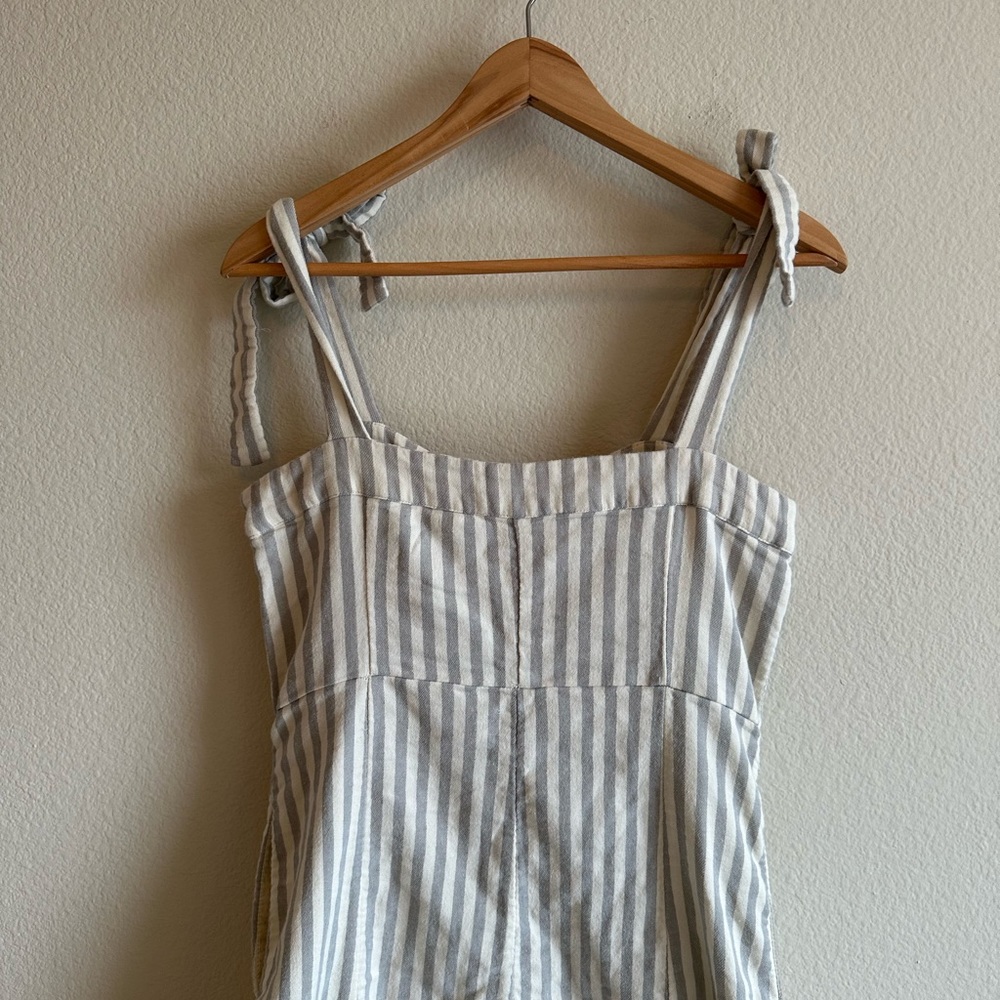 Faherty Cream and Tan Striped Linen Maxi Dress with Tie Straps - Picture 13 of 16